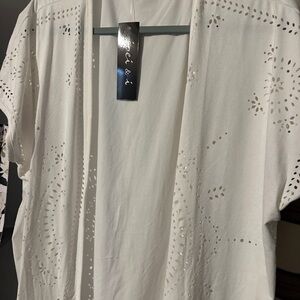 White Eyelet Open Cardigan